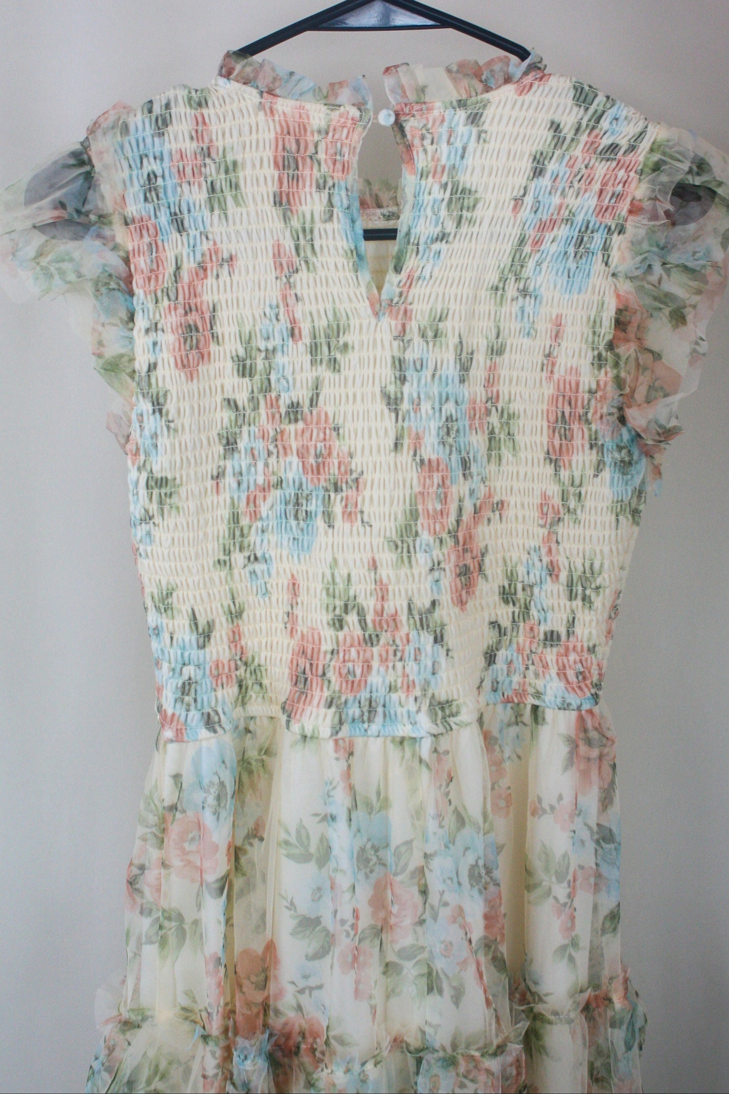 Floral Tulle Smocked Tiered Dress - Butter Yellow