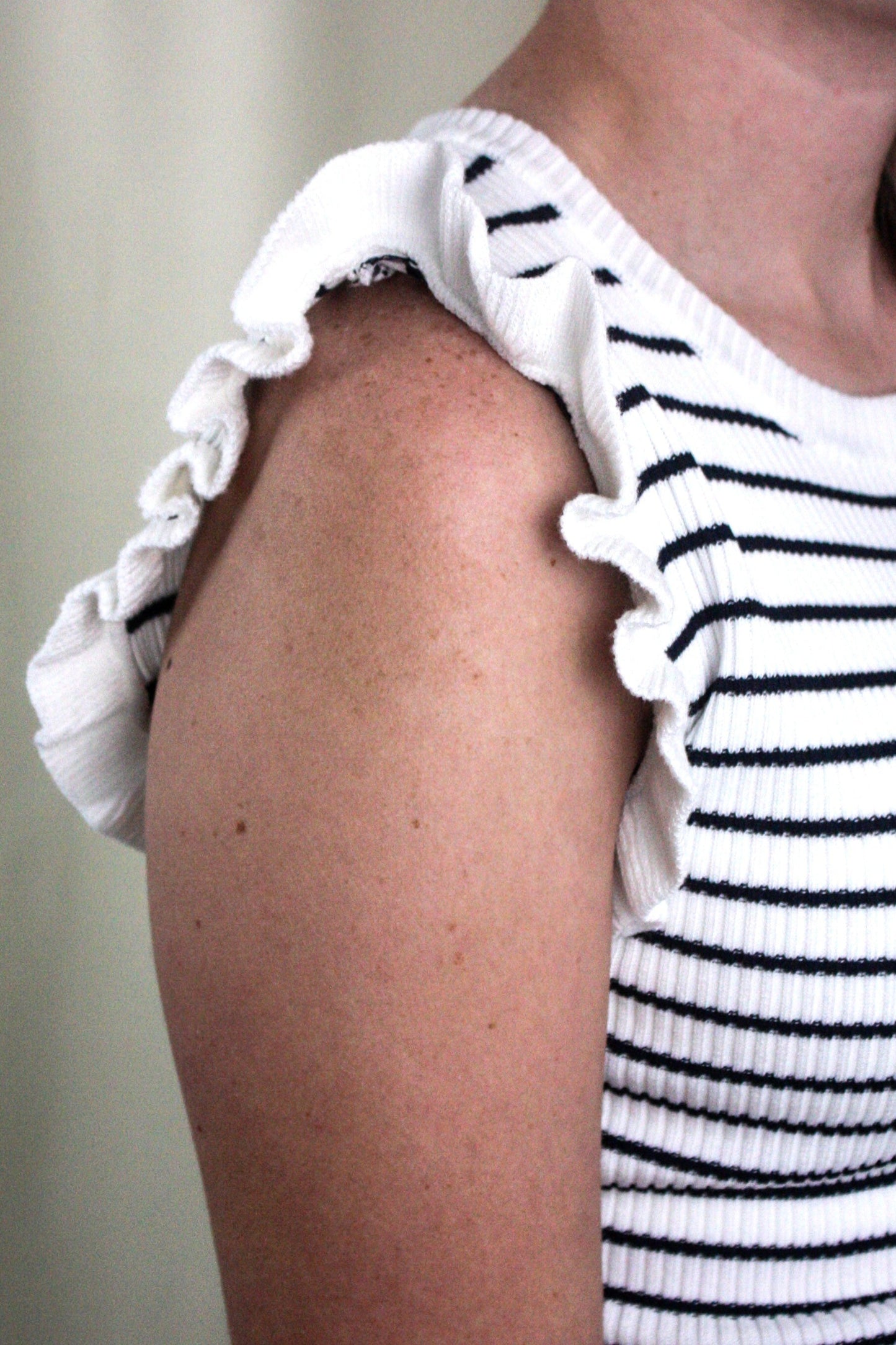 Striped Ruffle Trim Sleeveless Sweater - Ivory