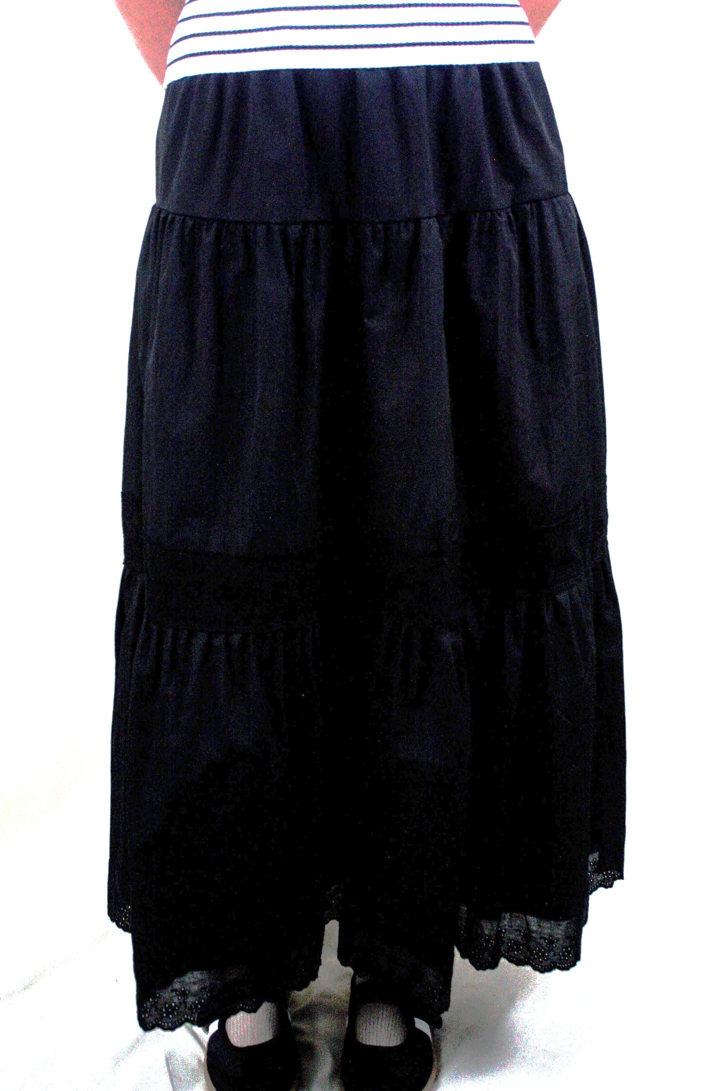 Tiered Maxi Skirt with Lace Trim - Black
