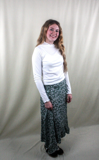 Floral Tie Midi Skirt - Green