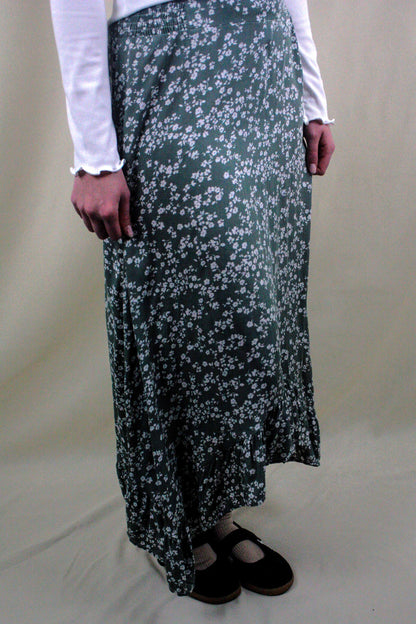 Floral Tie Midi Skirt - Green
