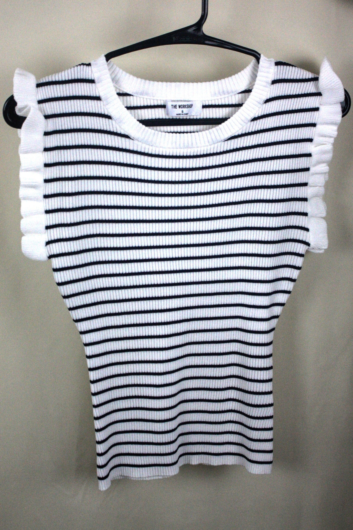 Striped Ruffle Trim Sleeveless Sweater - Ivory