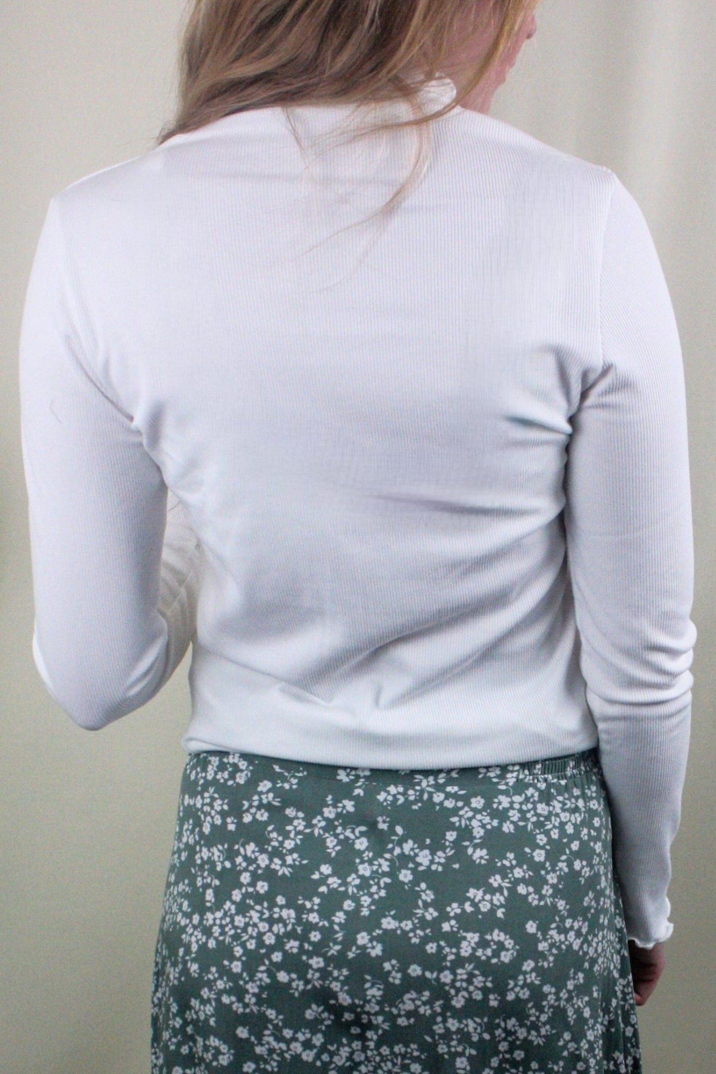 Mock Neck Merrow Detail Ribbed Long Sleeve Top - Cream