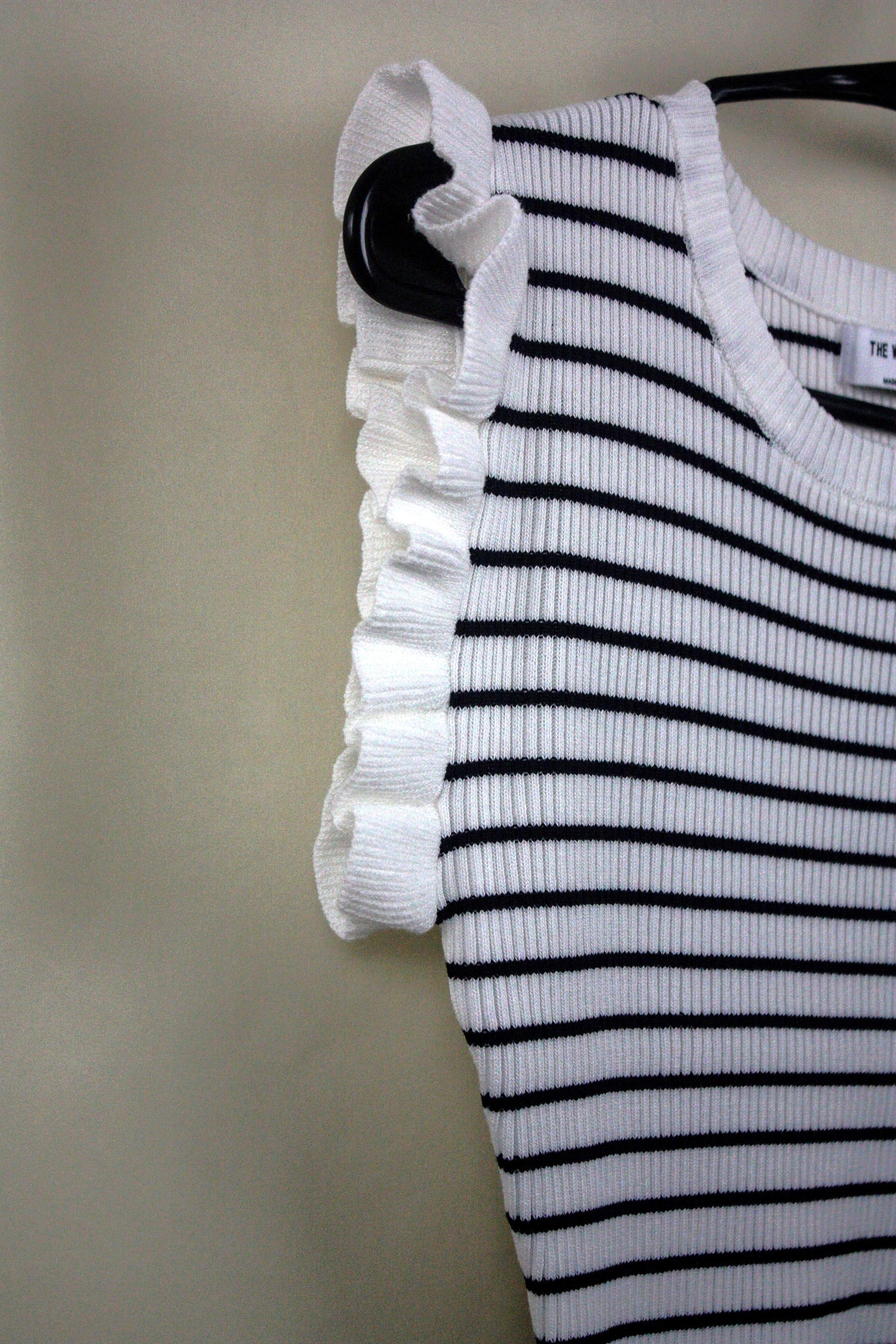 Striped Ruffle Trim Sleeveless Sweater - Ivory