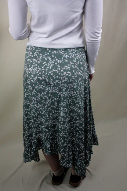 Floral Tie Midi Skirt - Green