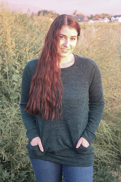 Front Pocket Long Sleeve Top - Hunter Green