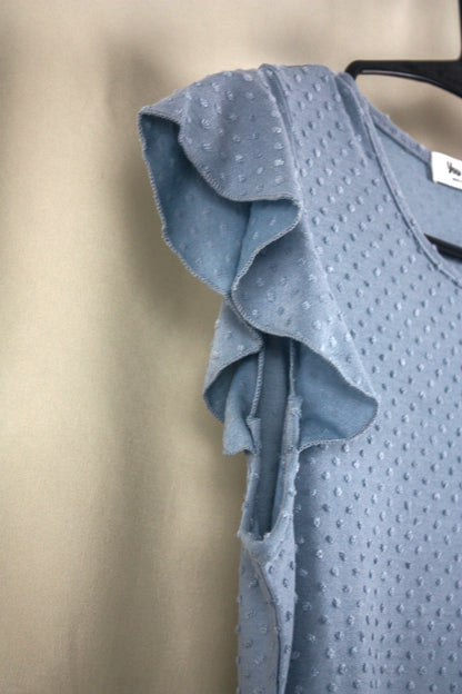 Swiss Dot Ruffle Cap Sleeve Tiered Dress - Light Blue