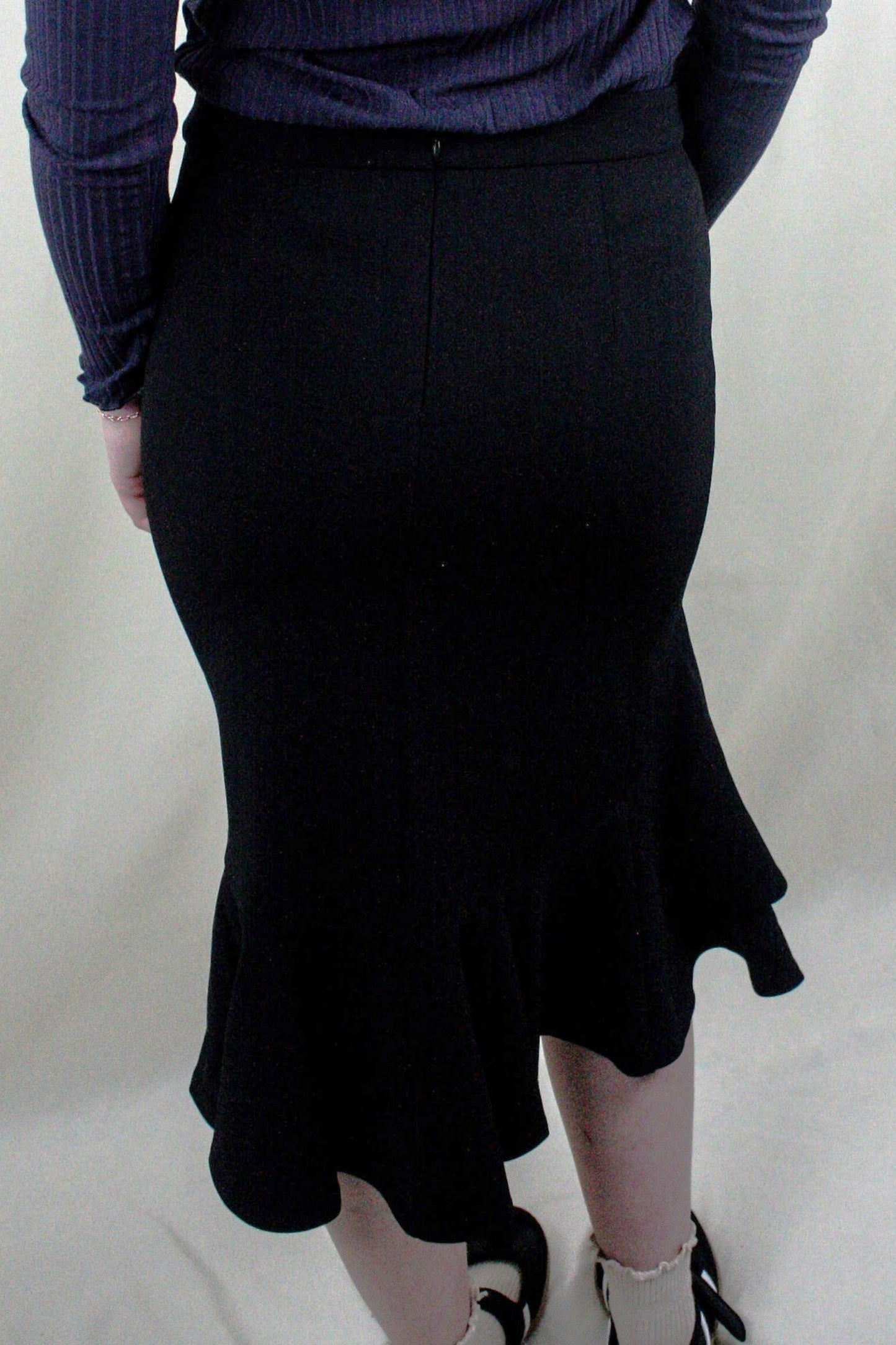 Crepe Midi Skirt with Ruffle - Black