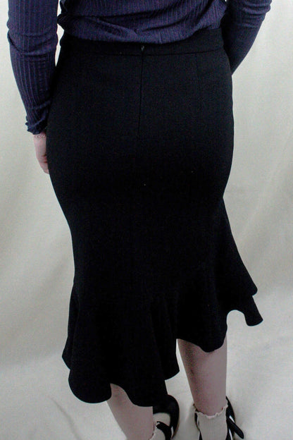 Crepe Midi Skirt with Ruffle - Black