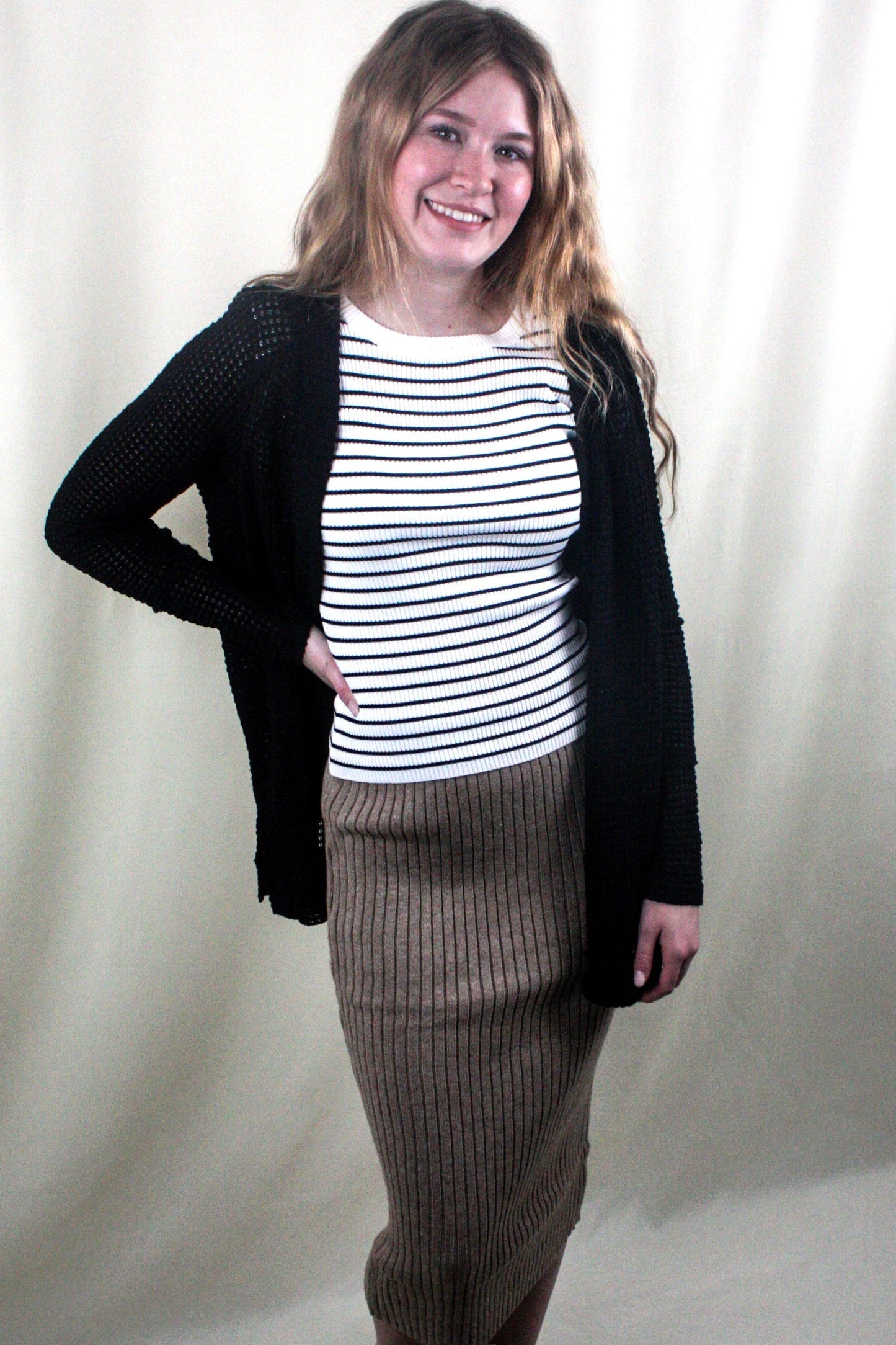 Ribbed Midi Skirt - Taupe