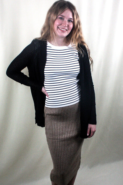 Ribbed Midi Skirt - Taupe