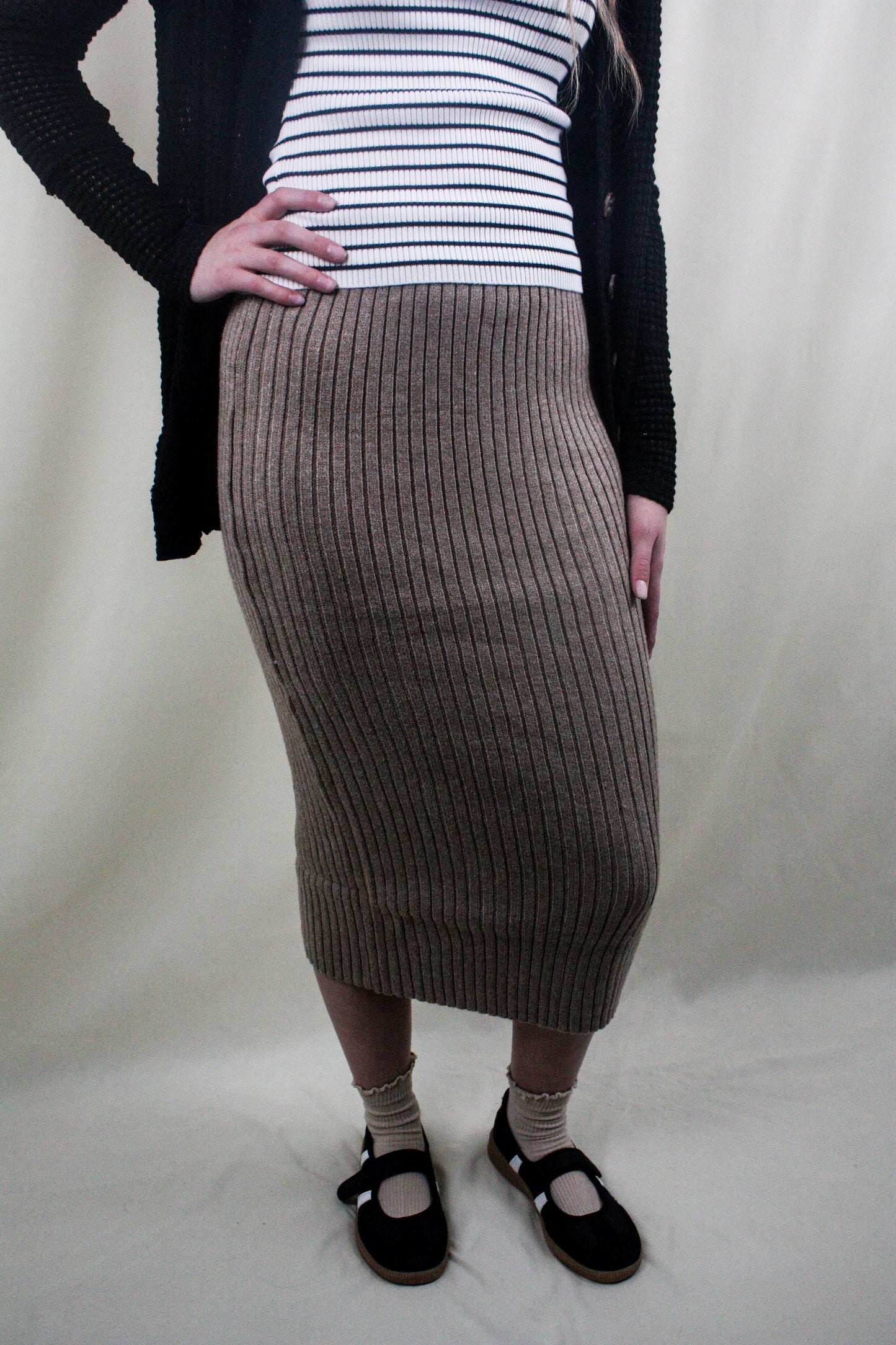 Ribbed Midi Skirt - Taupe
