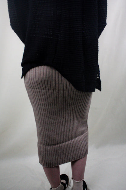 Ribbed Midi Skirt - Taupe