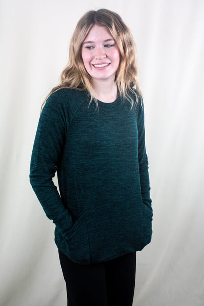 Front Pocket Long Sleeve Top - Hunter Green