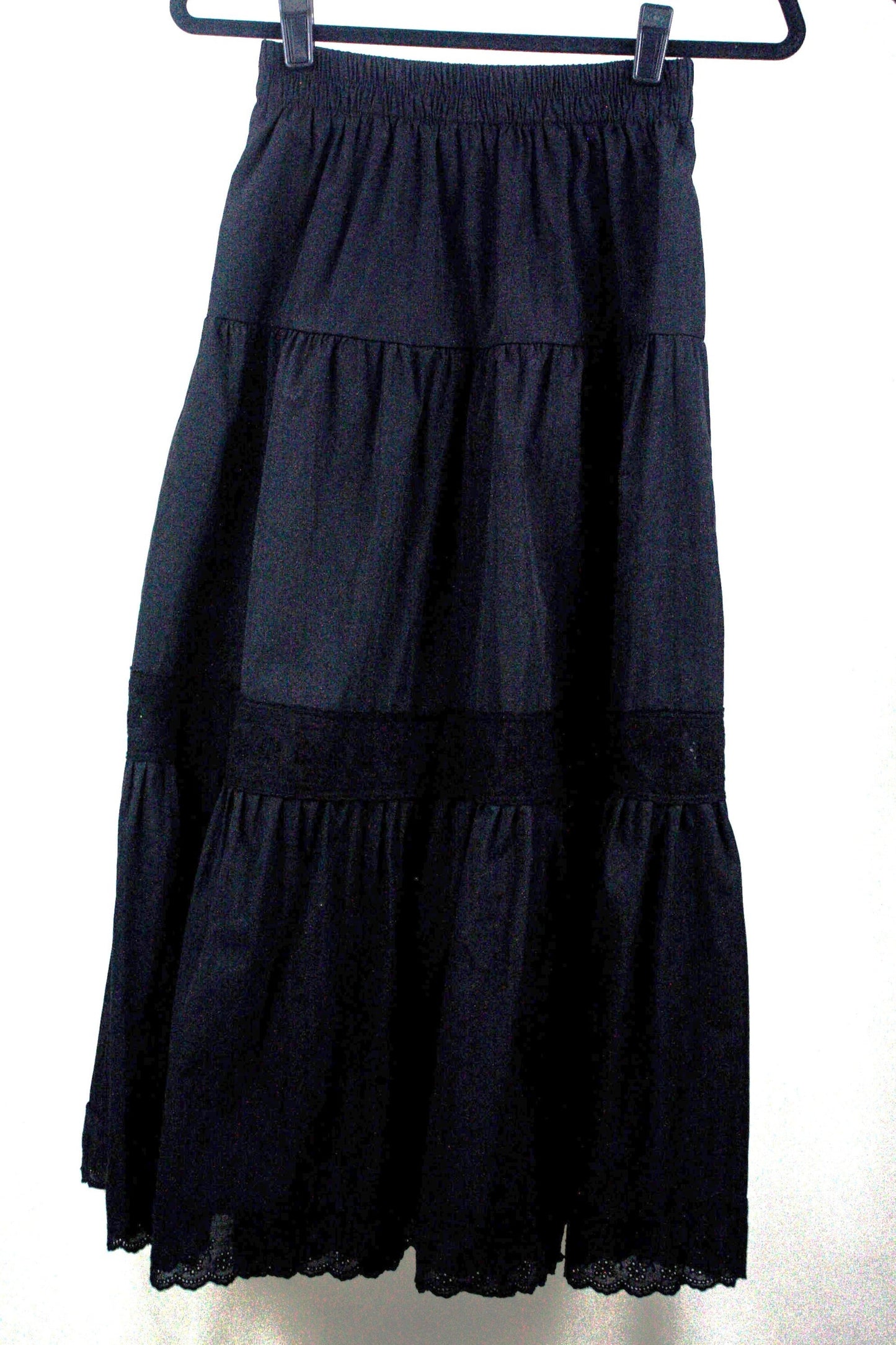 Tiered Maxi Skirt with Lace Trim - Black