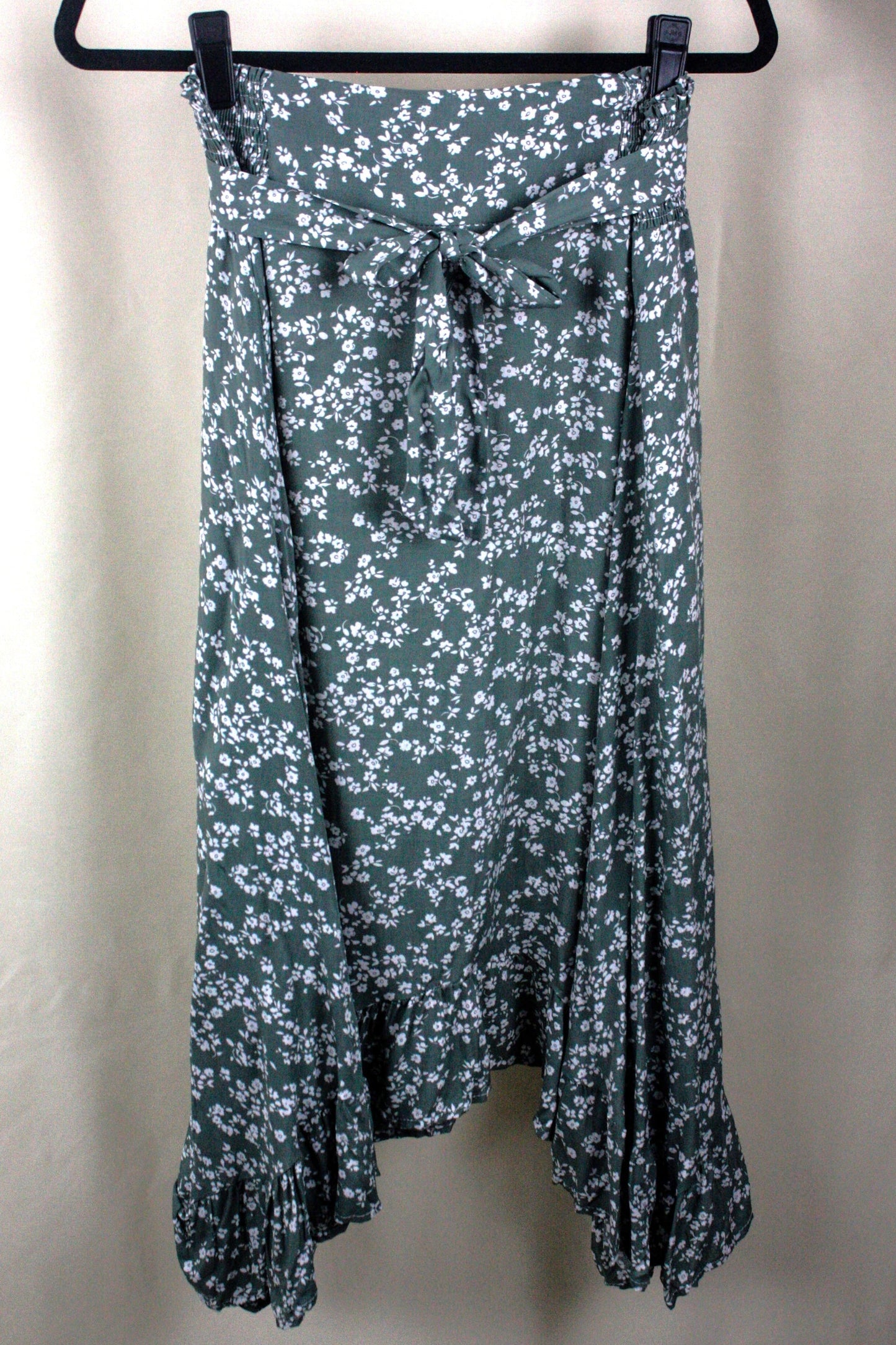 Floral Tie Midi Skirt - Green