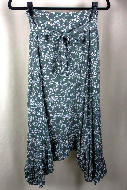 Floral Tie Midi Skirt - Green