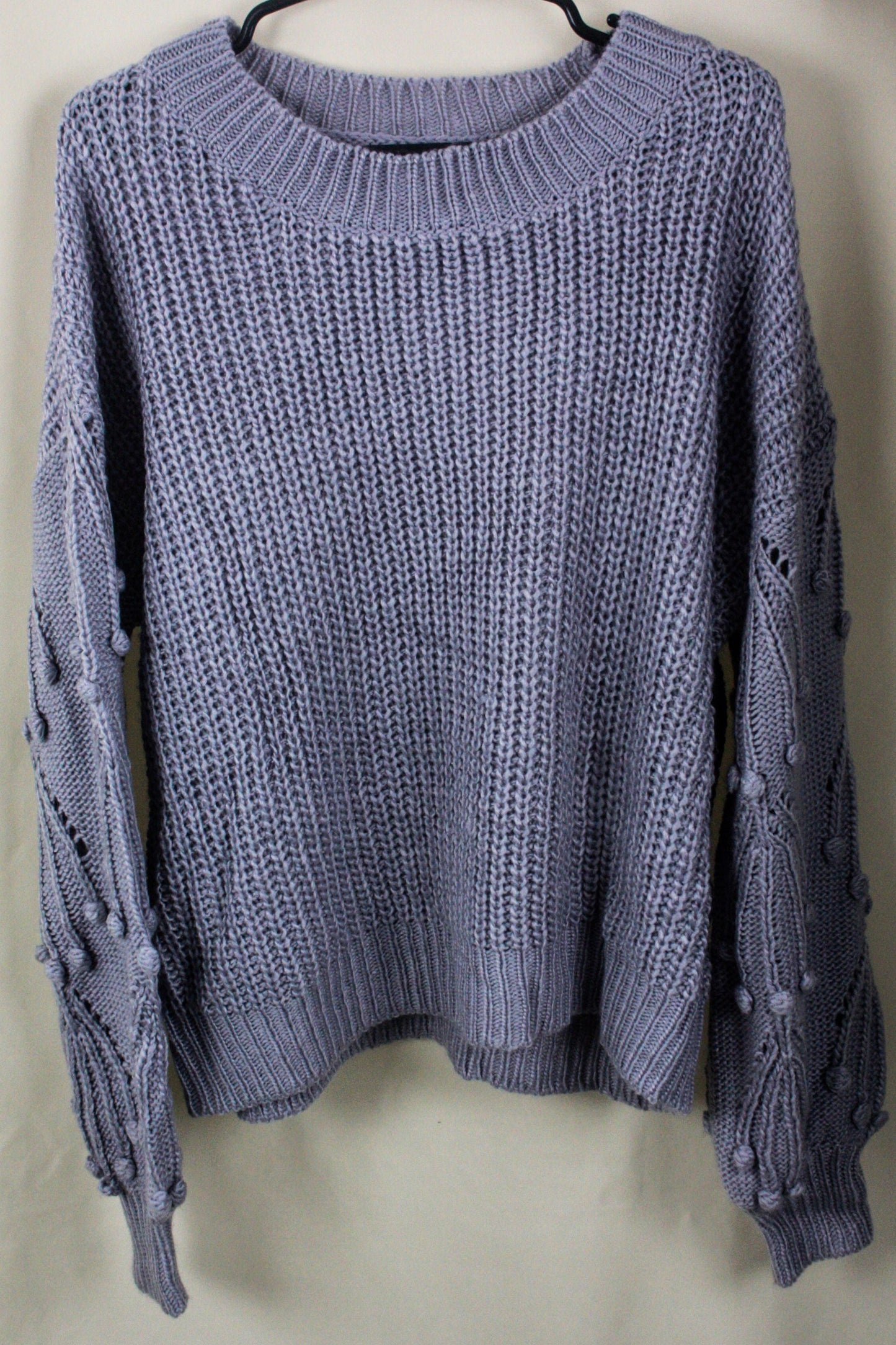 Knit Sweater with Pom Detail - Chambray
