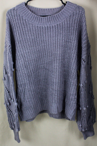 Knit Sweater with Pom Detail - Chambray