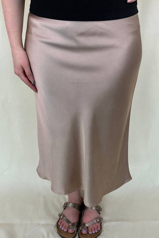 Satin Midi Skirt - Dark Taupe
