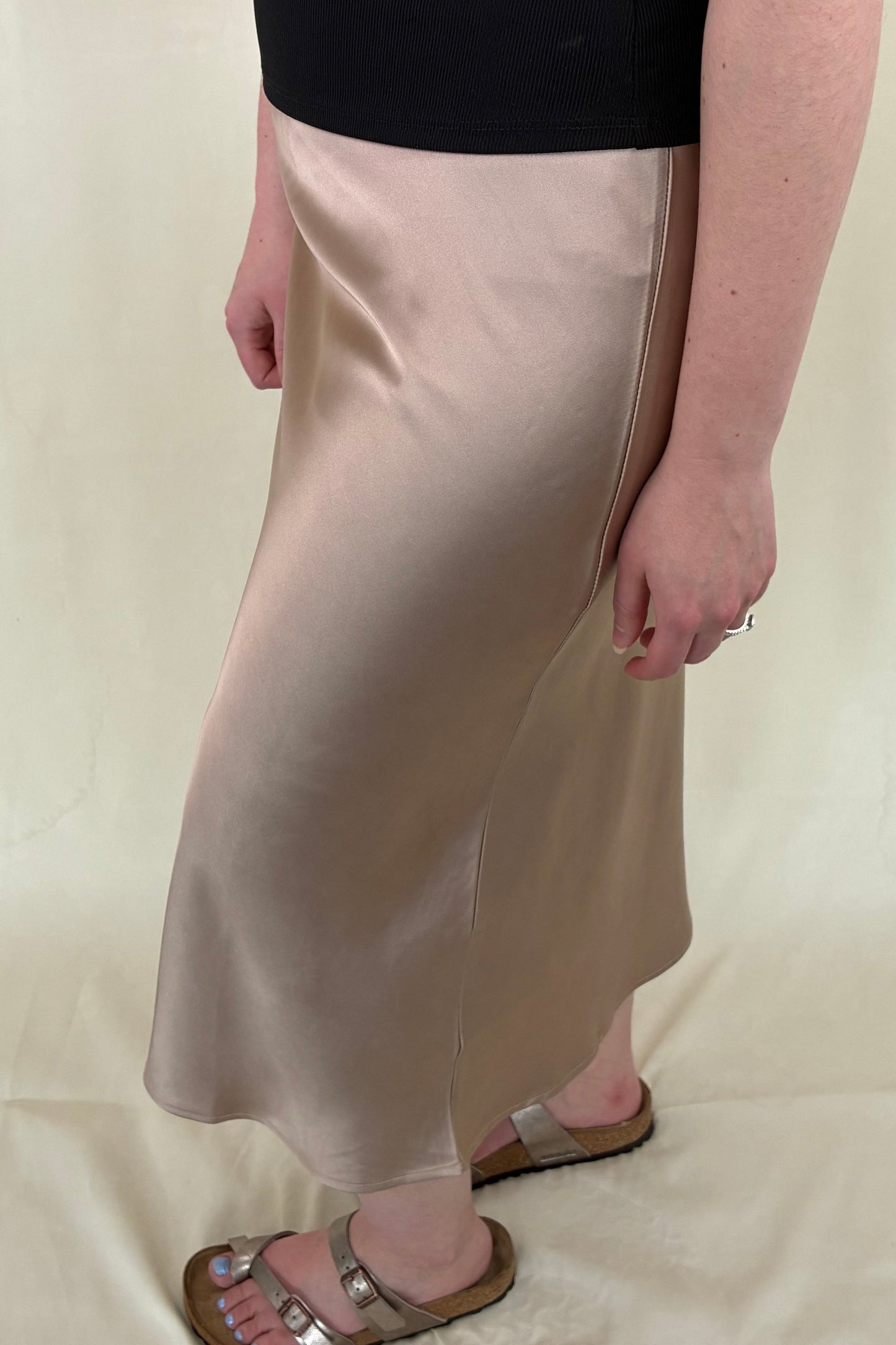 Satin Midi Skirt - Dark Taupe