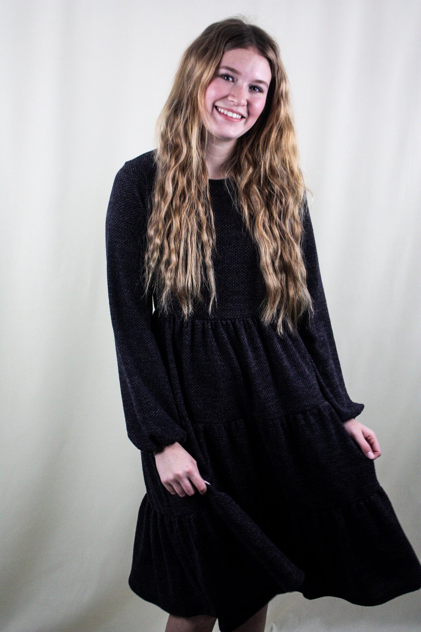 Puff Sleeve Tiered Dress - Charcoal