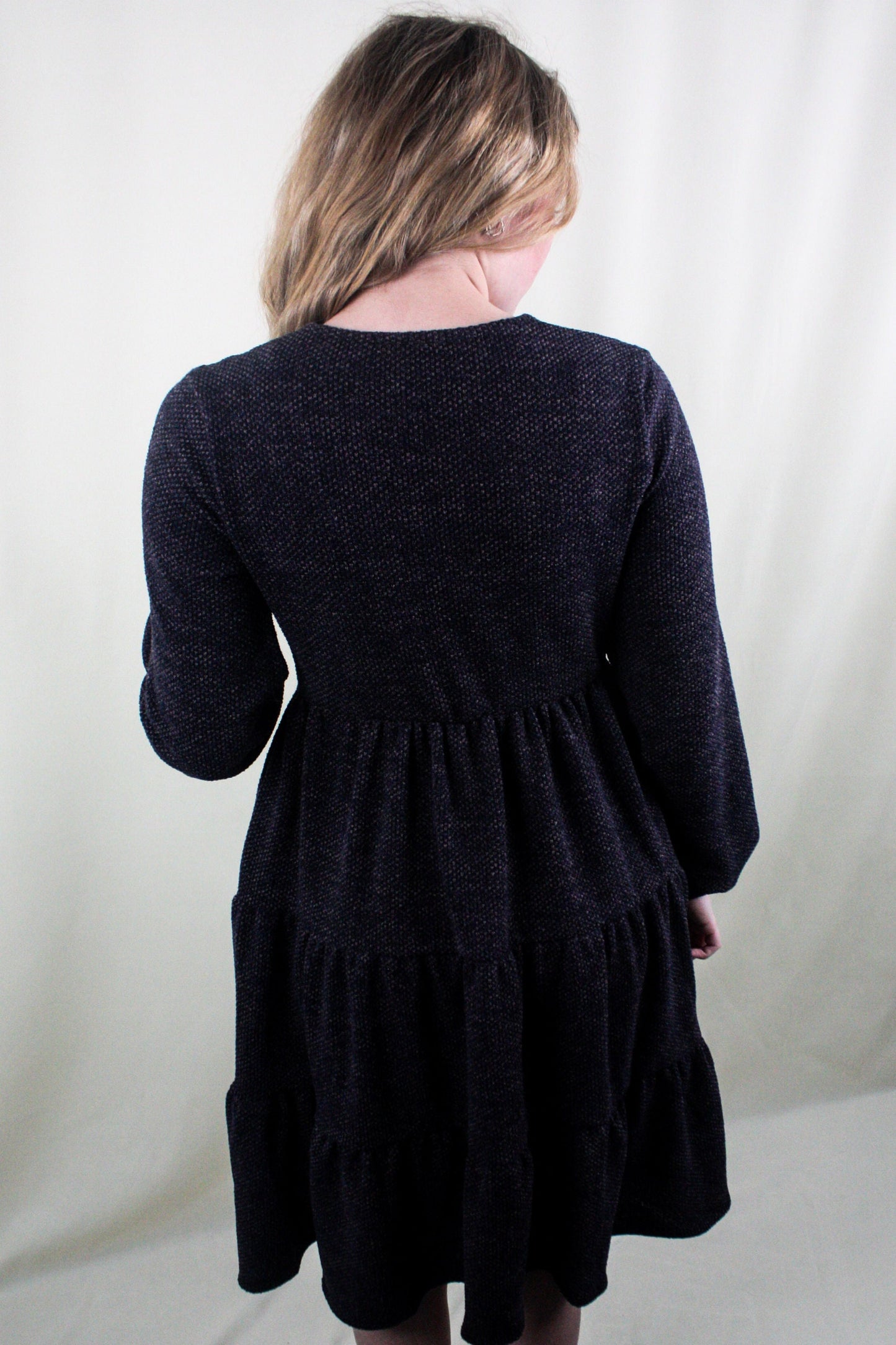 Puff Sleeve Tiered Dress - Charcoal