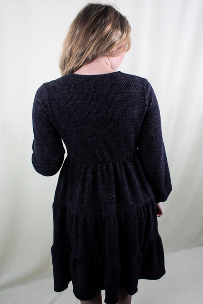 Puff Sleeve Tiered Dress - Charcoal
