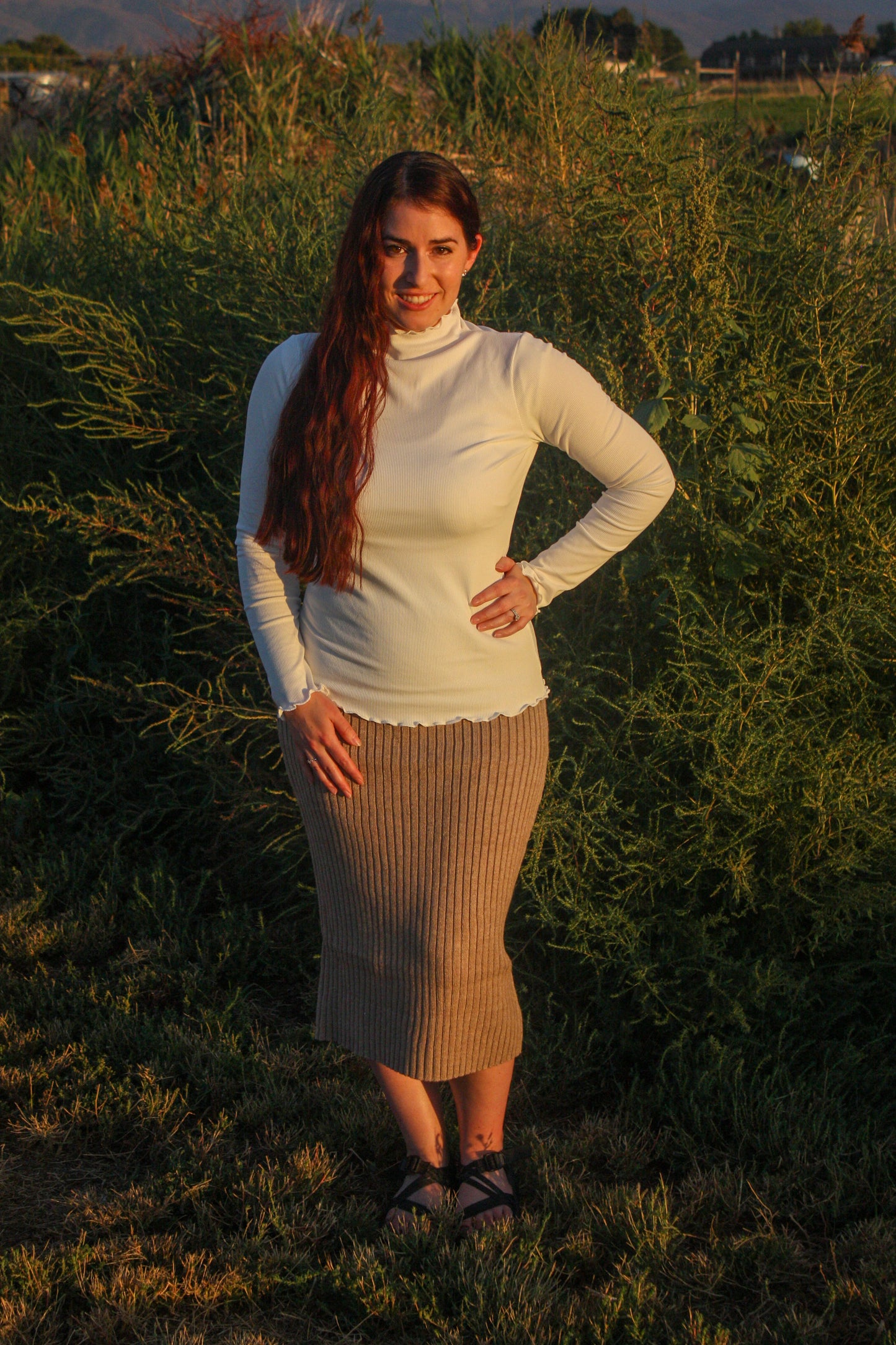 Ribbed Midi Skirt - Taupe