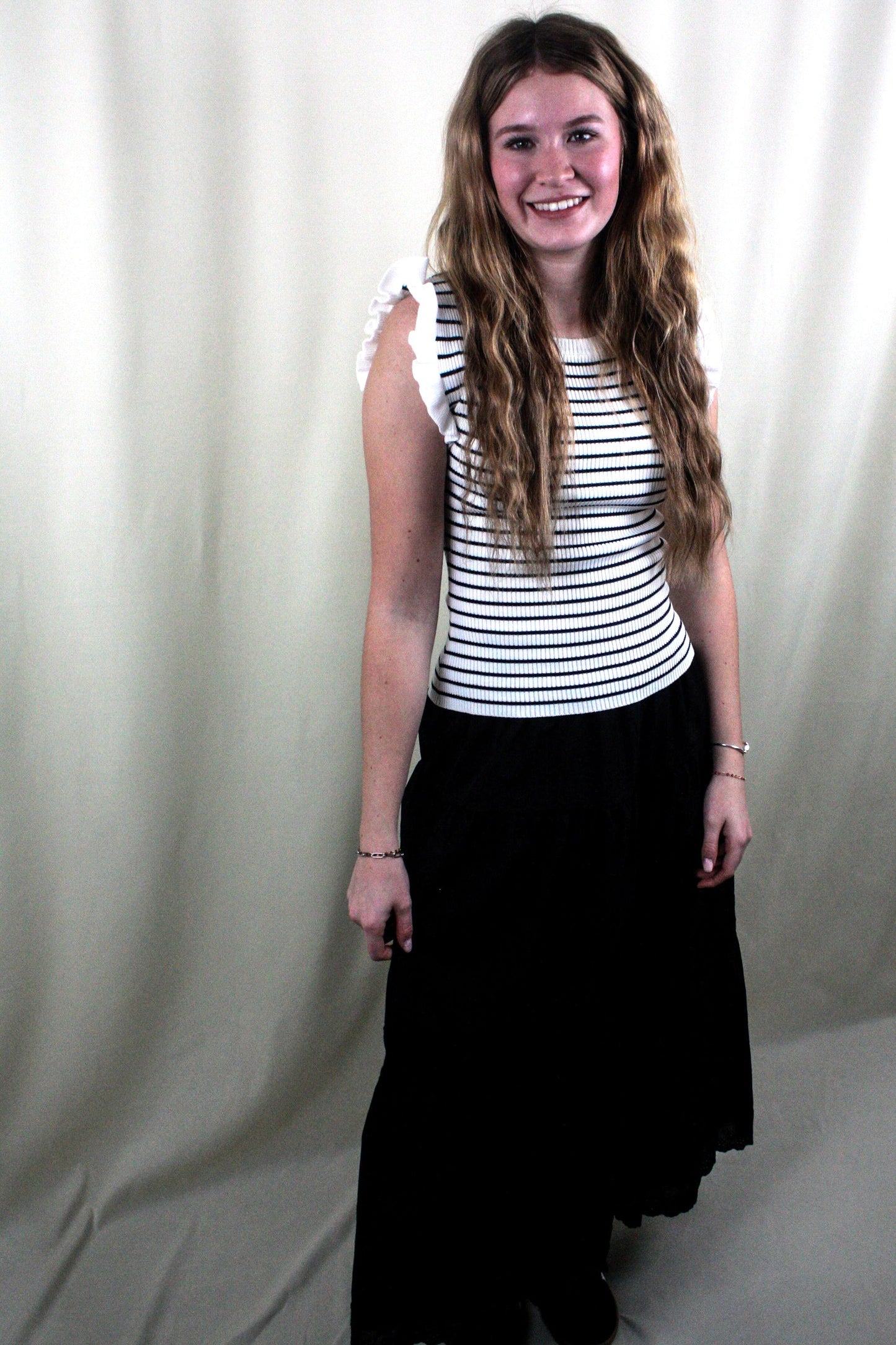 Tiered Maxi Skirt with Lace Trim - Black