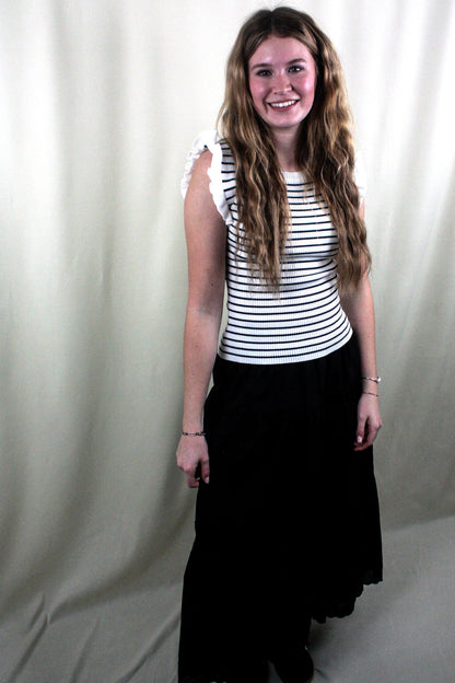 Tiered Maxi Skirt with Lace Trim - Black
