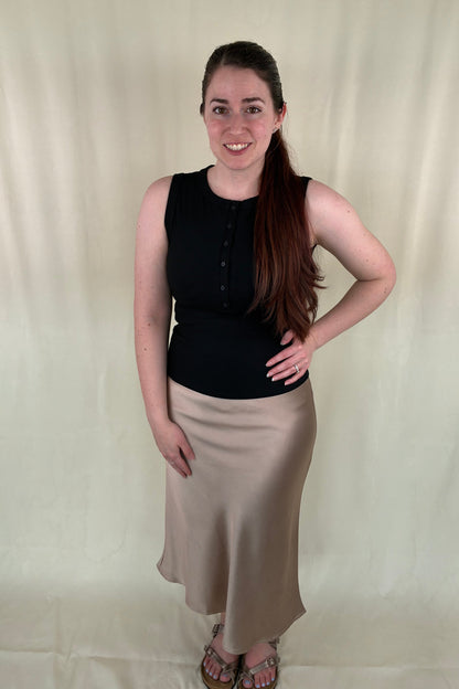 Satin Midi Skirt - Dark Taupe