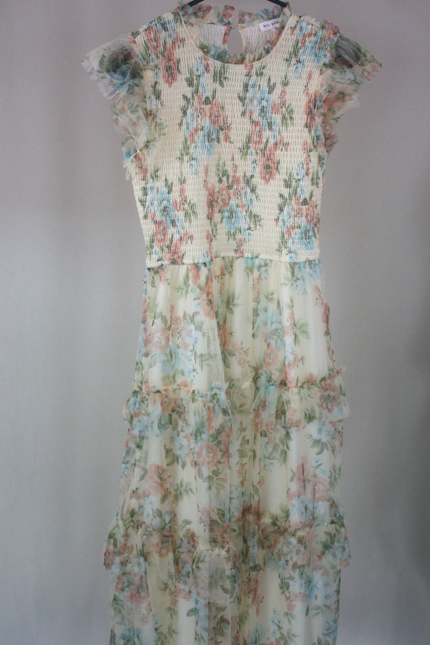 Floral Tulle Smocked Tiered Dress - Butter Yellow