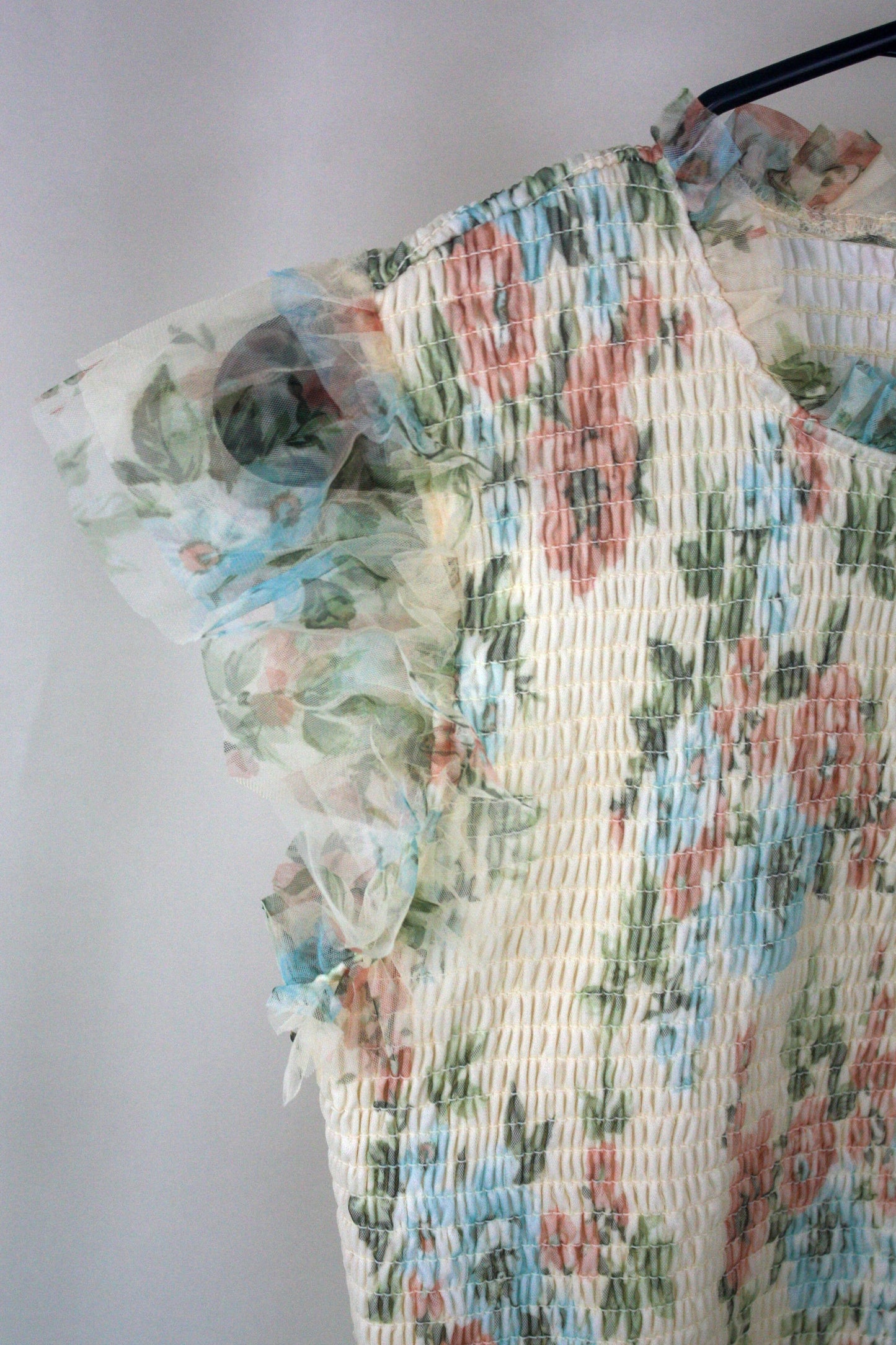 Floral Tulle Smocked Tiered Dress - Butter Yellow