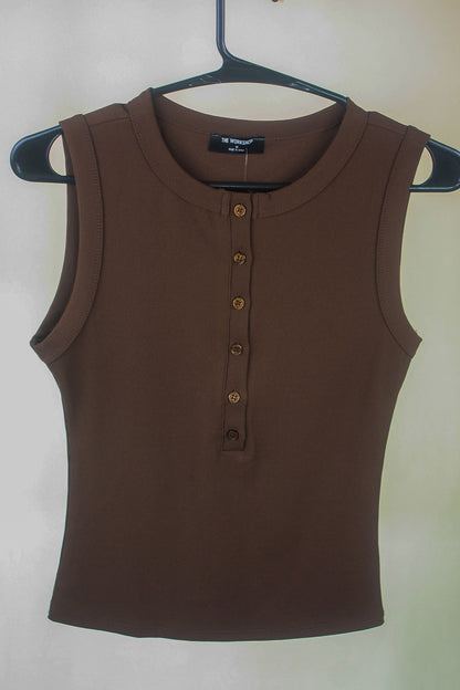 Sleeveless Henley Knit Tank