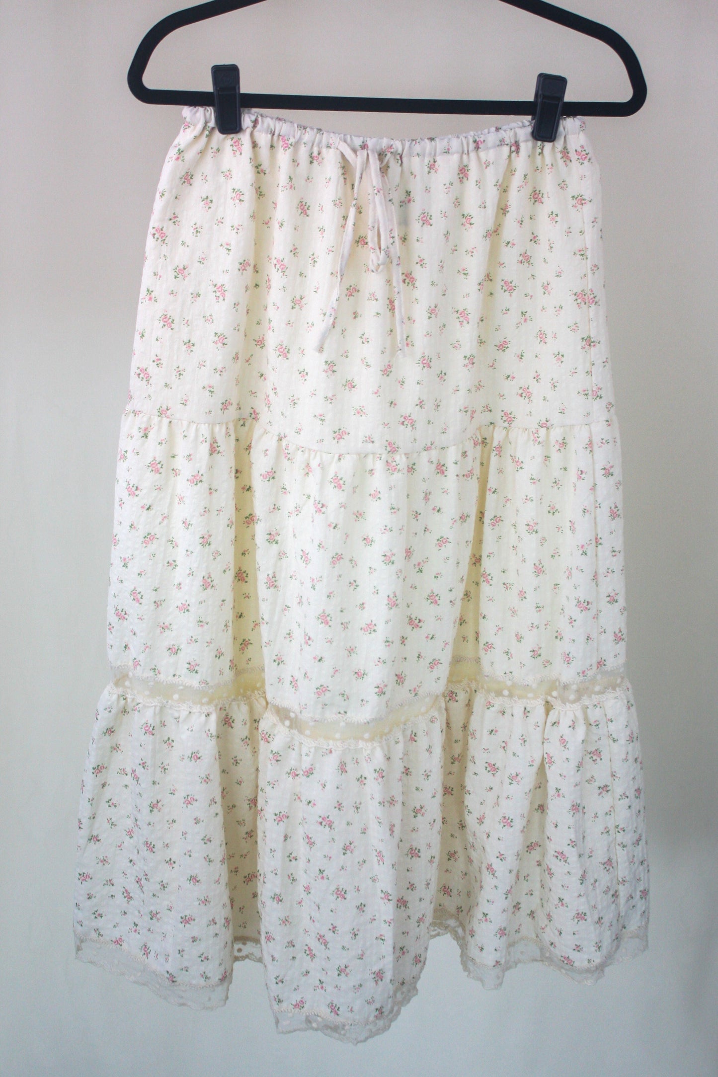 Floral Lace Trim Tiered Skirt - Pink