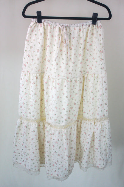 Floral Lace Trim Tiered Skirt - Pink