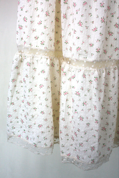 Floral Lace Trim Tiered Skirt - Pink