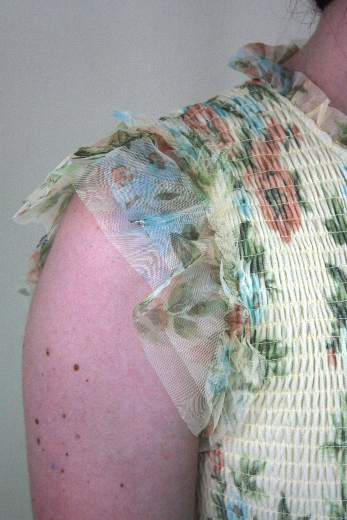 Floral Tulle Smocked Tiered Dress - Butter Yellow