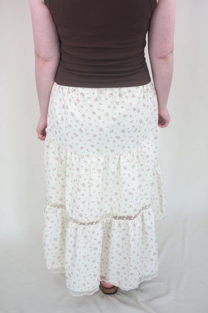 Floral Lace Trim Tiered Skirt - Pink