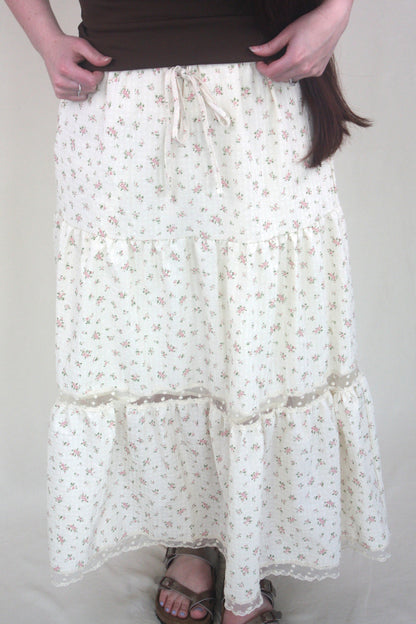 Floral Lace Trim Tiered Skirt - Pink